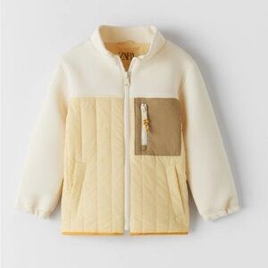 Zara Kids Cream Tan Neoprene Jacket Size 8 Winter Outerwear School Casual Warm